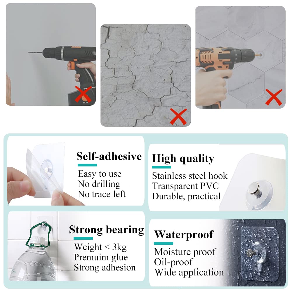 10 Pieces Wall Picture Hangers, Wall Picture Nail Stickers, Transparent Adhesive Hooks Waterproof for Hanging Paintings, Photos, Painting, Clock, No Drilling