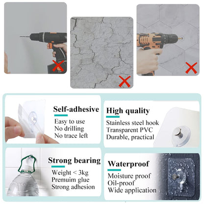 10 Pieces Wall Picture Hangers, Wall Picture Nail Stickers, Transparent Adhesive Hooks Waterproof for Hanging Paintings, Photos, Painting, Clock, No Drilling