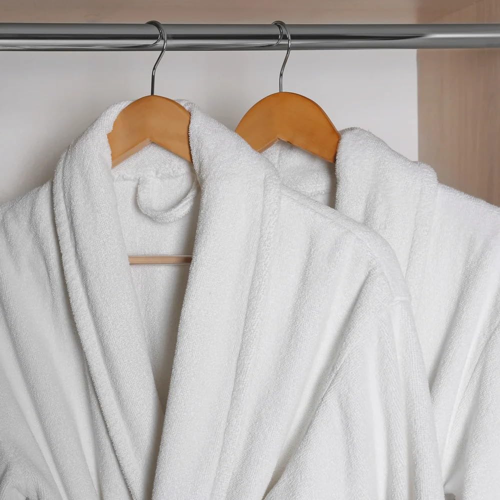 Hotel Collection Bathrobe in White, made from 100% Soft and Absorbent Cotton, a Unisex Robe for Men and Women, One Size Fits All, 1350g, perfect for Home, Spa, and Bathroom Luxury Use
