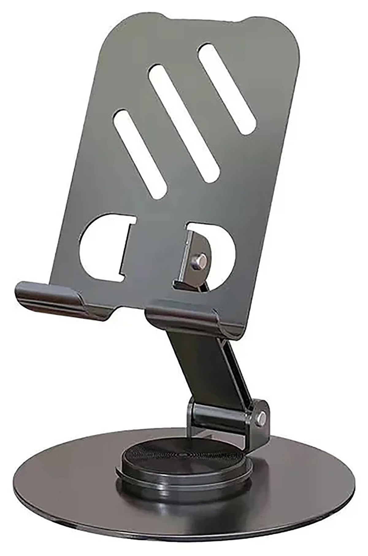 KM TECHNOLOGY Cellphone Stands Holders Desktop Metal 360 Rotatable Height Adjustable Foldable Cell Phone Stand for Recording Charger Compatible with iPhone, Samsung and More (Black)