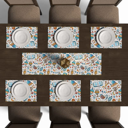 طقم أوروس لمفارش الطعام، مكون من 7 قطع، مع 6 مفارش طعام قماشية متعددة الألوان (45×30 سم) وغطاء طاولة واحد (35×140 سم)، بتصميم إسلامي فني فريد من نوعه لرفع مستوى تجربة تناول الطعام لديك.