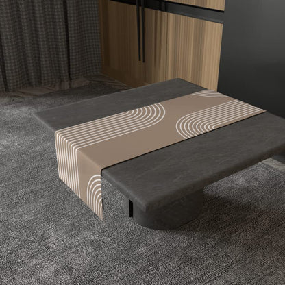 Lynn Canvas Table Runner in Beige & Blue, a 35x140 cm durable decorative centerpiece with a subtle and sophisticated modern pattern, perfect for a chic, minimalist, or contemporary table