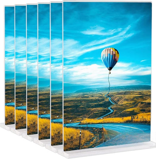 Acrylic Sign Holder A4, 6-Pack Double-Sided Clear T-Shape Display Stands for Menus, Posters, Advertisements, Flyers and Signs, Suitable for Tables in Hotels, Shops, Restaurants and Offices