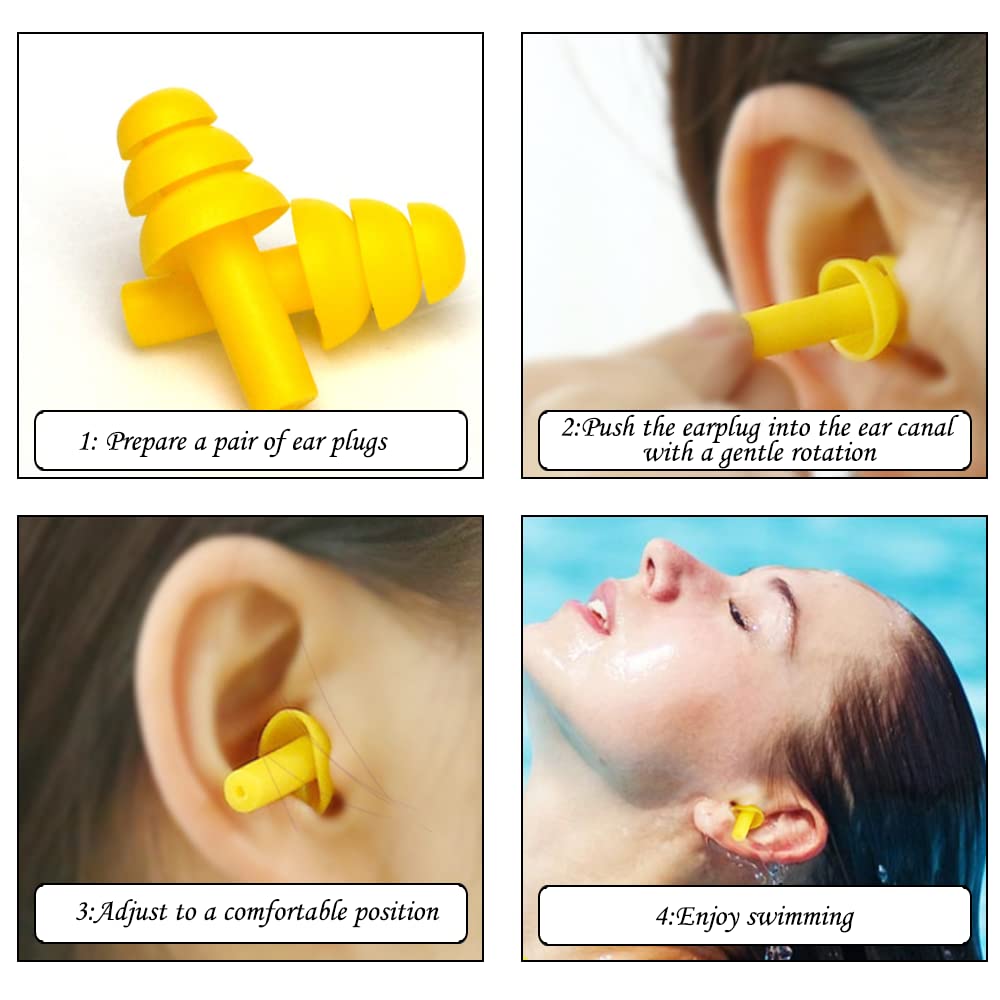 ZELHYEUU 4 Pairs Ear Plugs, Silicone Ear Plugs, Swimming Ear Plugs, Ear Plugs for Sleeping, Noise Cancelling Ear Plugs with Storage Box