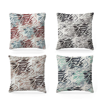 INtex CURTAINS HOUSE Printed Linen Velvet Cushion Covers, Throw Pillow Covers, Maria's Pattern Design, Decorative Pillow Covers, Set of 4 Pieces Multicolor 30W x 30L CM