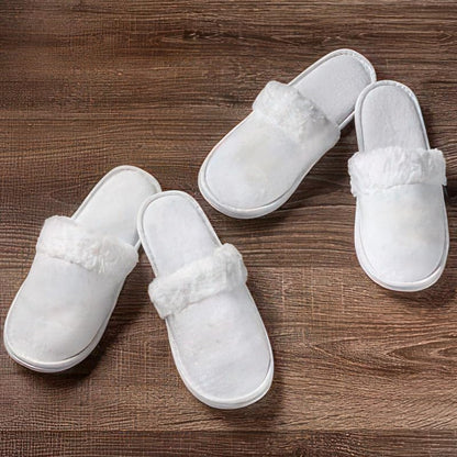 INtex HOME Luxury Plush White Indoor Slippers - Soft Fleece Lining with Faux Fur Trim Non-Slip Sole - Cozy House Slippers for Men and Women - 1 Pair, One Size