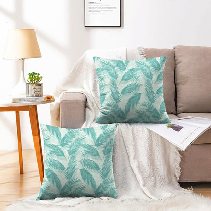 INTEX HOME Linen Velvet Cushion Set, Bella Leaf Pattern, Premium Soft Fabric, 40×40 cm, Turquoise, Elegant Living and Dining Room Decor, Comfortable and Durable Accent Pillows, 2 Pieces
