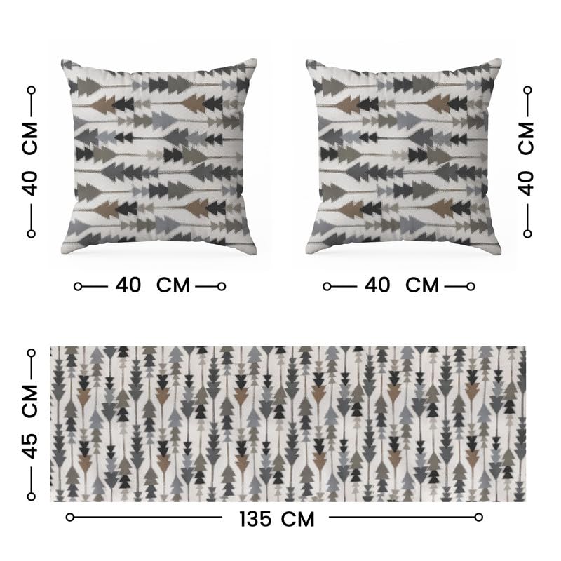 INTEX HOME Sofia Elegance 3-Piece Set – Linen Velvet Table Runner 45x135 cm - 2 Cushion Covers 40X40 cm – Elegant Home Décor for Dining Table & Living Room – Grey