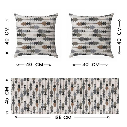 INTEX HOME Sofia Elegance 3-Piece Set – Linen Velvet Table Runner 45x135 cm - 2 Cushion Covers 40X40 cm – Elegant Home Décor for Dining Table & Living Room – Grey