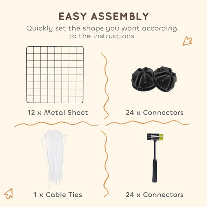 Pawhut DIY Pet Playpen Metal Wire Fence 12 Panel Enclosure Indoor Outdoor Guinea Pig Rabbit Small Animals Cage, Black