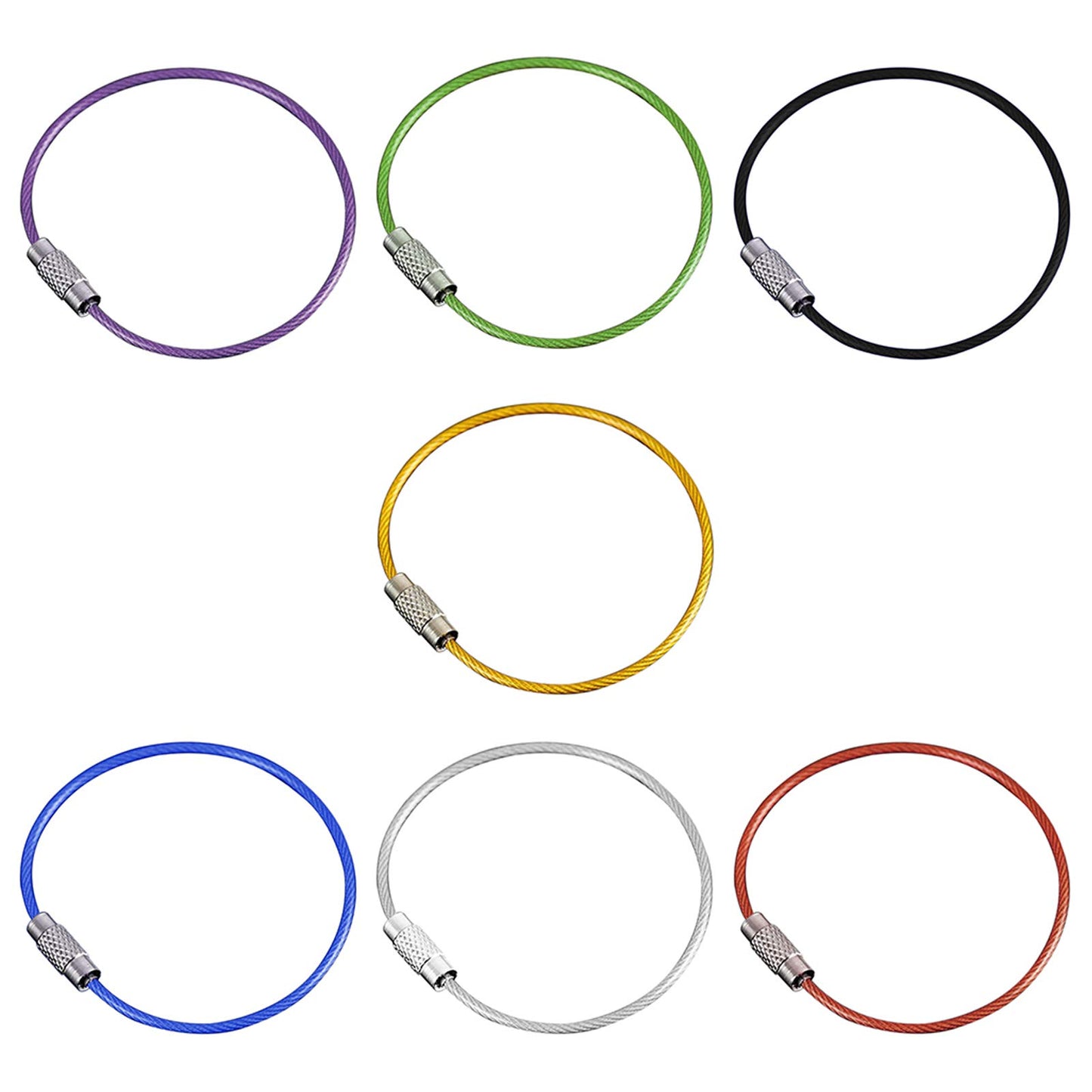 ZHANGTIAN 10Pcs Colorful Stainless Steel Wire Keychain Rope Key Chain Aircraft Gear Cable Ring Keyring for Outdoor Hiking