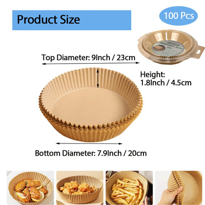 YYJ HOME Air Fryer Disposable Paper Liner 100 PCS Non Stick air Fryer Liners, 7.9 Inch Round air Fryer Oil Paper Liners, Food Parchment Roasting, Food Grade Baking Paper for Baking Roasting Microwave