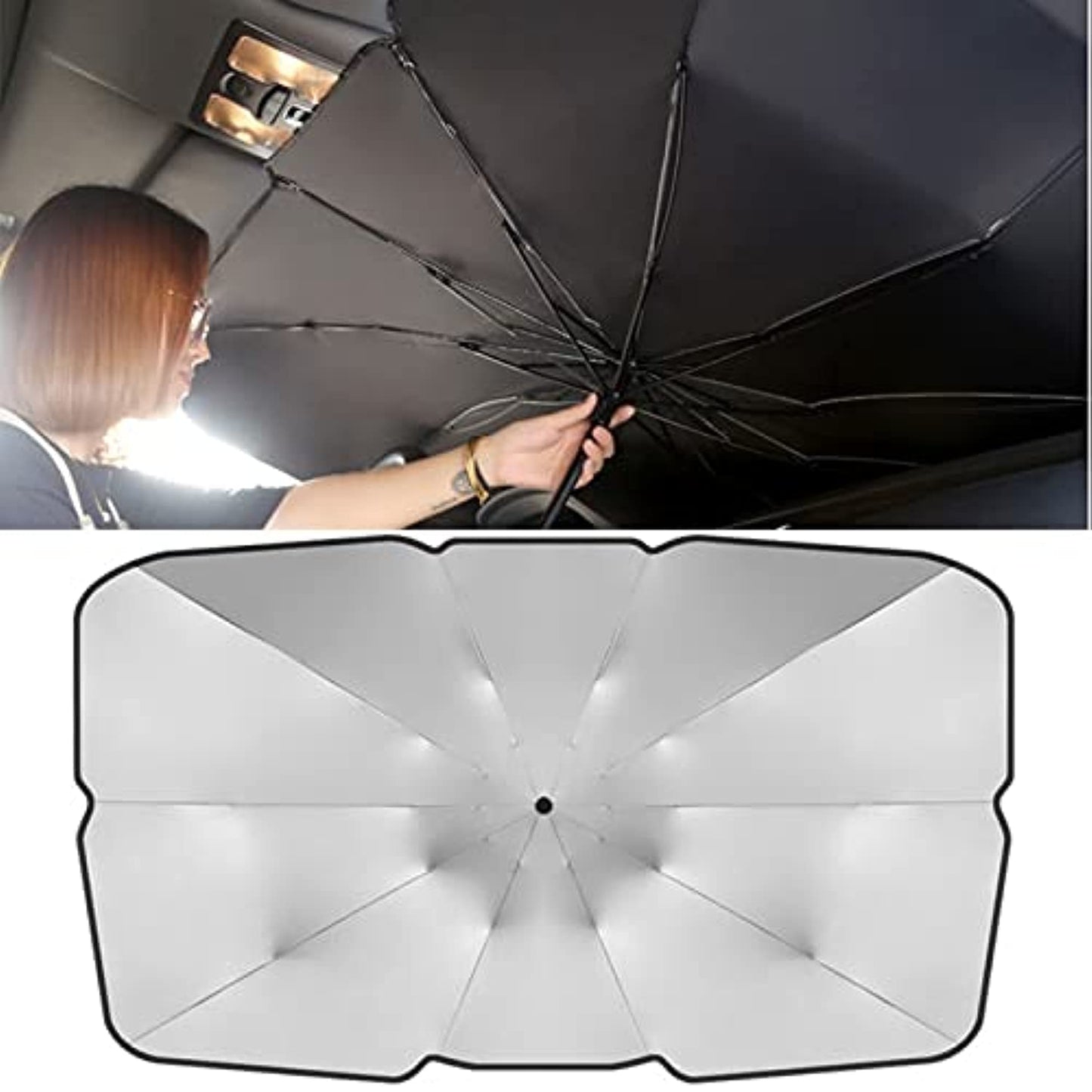 SKEIDO Foldable Car Sun Umbrella Interior Windshield Sunshade Cover Front Window UV Protection Shade Curtain Parasol Car Accessories (L size)