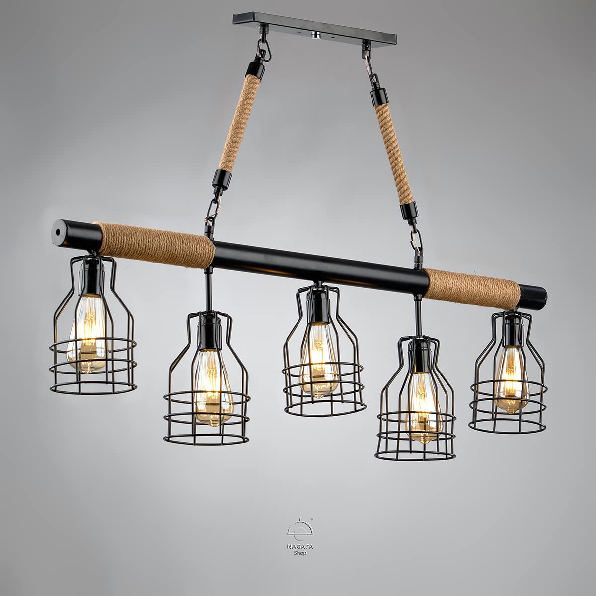 Cannon black rope chandelier 5 lamps R1003,Multicolor