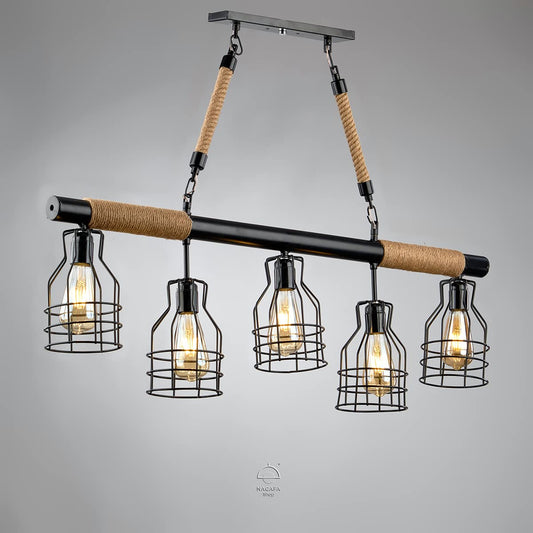 Cannon black rope chandelier 5 lamps R1003,Multicolor