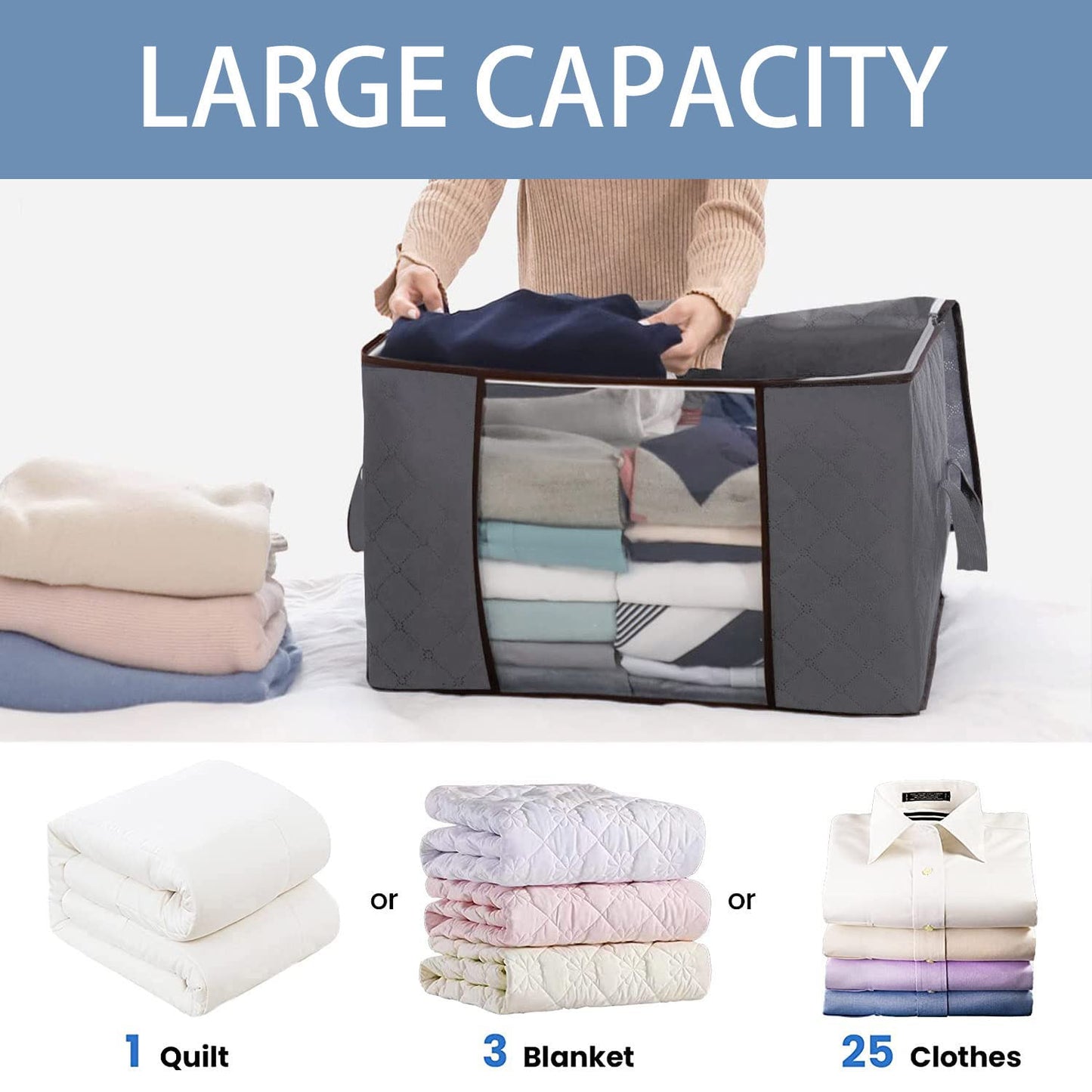 Z Zeba EXPRESS Storage Box Basket Bins Closet Bags Drawers Container Holder Organizer Shelf 3PCS (MEDIUM, CSB-GREY)