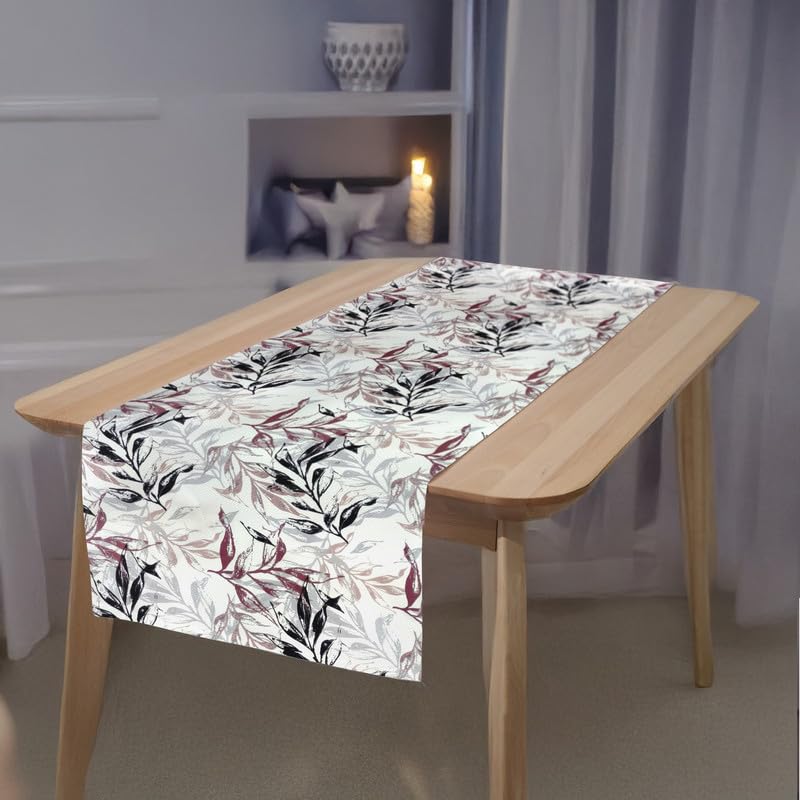 INtex HOME Linen Velvet Table Runner, 45 x 130 cm, Modern Leaves Design, Elegant Rectangular Tablecloth for Dining, Living Room and Kitchen, Soft, Durable - Café x Brown - Single Piece