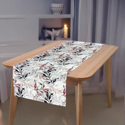 INtex HOME Linen Velvet Table Runner, 45 x 130 cm, Modern Leaves Design, Elegant Rectangular Tablecloth for Dining, Living Room and Kitchen, Soft, Durable - Café x Brown - Single Piece