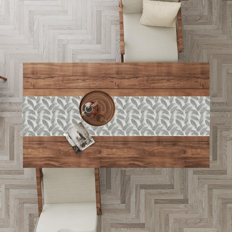 INTEX HOME Linen Velvet Table Runner, Bella Leaf Pattern, Premium Soft Fabric, 45W×135L CM, Turquoise, Elegant Dining and Living Room Decor, Luxurious Protection for Daily Use and Special Occasions