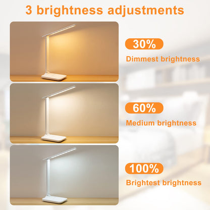 Sporgo Desk Lamp, LED Table Lamp, 3 Colours and 5 Brightness Levels, Dimmable Eye Protection, Table Lamp, Desk Lamp with USB Port, Touch Control, Reading Lamp for Children, Office, Rooms