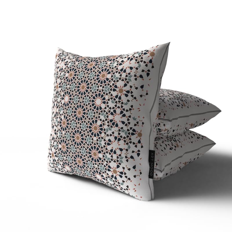 Reya Velvet Cushion Cover in White & Blue, a beautiful 40x40 cm decorative throw pillow with a serene Islamic-inspired design, ideal for creating a peaceful and festive Ramadan vibe