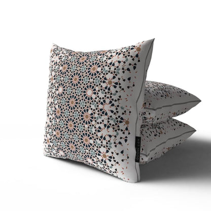 Reya Velvet Cushion Cover in White & Blue, a beautiful 40x40 cm decorative throw pillow with a serene Islamic-inspired design, ideal for creating a peaceful and festive Ramadan vibe