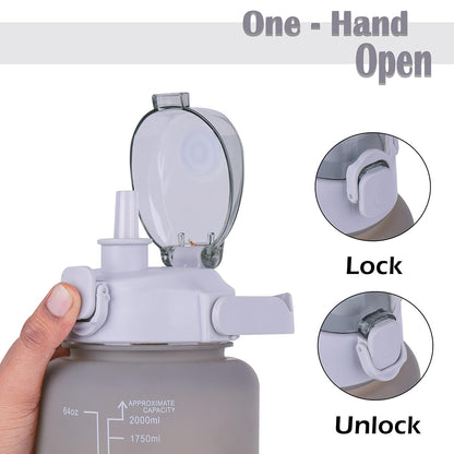 HUBTURE Set of 3 Water Bottle with Motivational Time Marker, Leakproof Durable Non-Toxic Sipper Water bottle for office, School Gallon Water bottle for gym (Black Yellow Grey, Plastic)