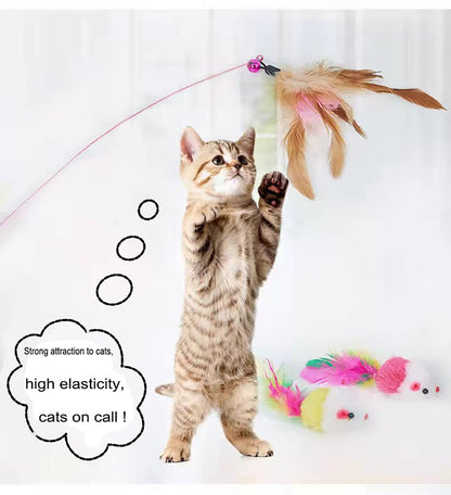 cue 4PCS Cat Toy, Cat Games with Colorful Bells and Poms, Funny Cat Stick,For interaction with cats, suitable for indoor play and training