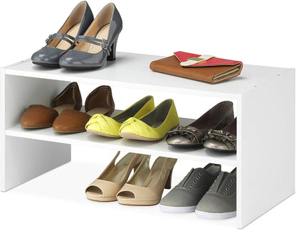 Wooden Stackable Shoe Rack with 2 Shelves, 61cm Wide Open Storage Organizer in a Clean White Finish, Simple and Versatile Footwear Stand for Entryway or Closet