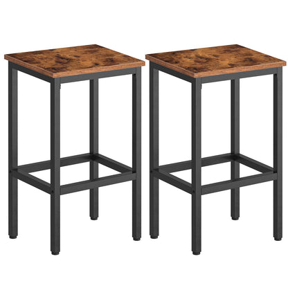 Bar Stools, Set of 2 Bar Chairs with Footrest, Black Steel Frame, Adjustable Feet, for Living Room, Dining Room, Kitchen, Industrial Design, Rustic Brown