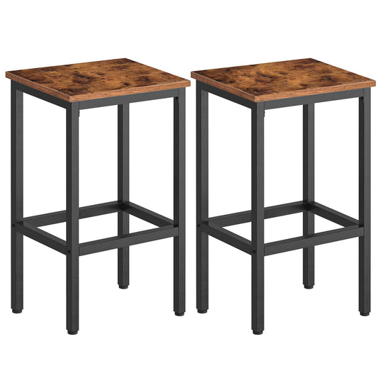 Bar Stools, Set of 2 Bar Chairs with Footrest, Black Steel Frame, Adjustable Feet, for Living Room, Dining Room, Kitchen, Industrial Design, Rustic Brown