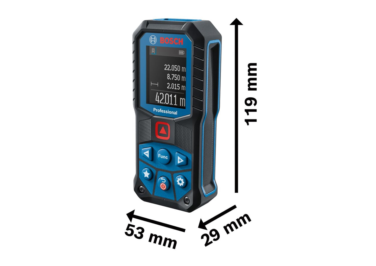 Bosch professional laser measure glm 50-22 (range: up to 50m, robust, ip65, 1.5 mm*, 2x aa batteries, hand strap, pouch)