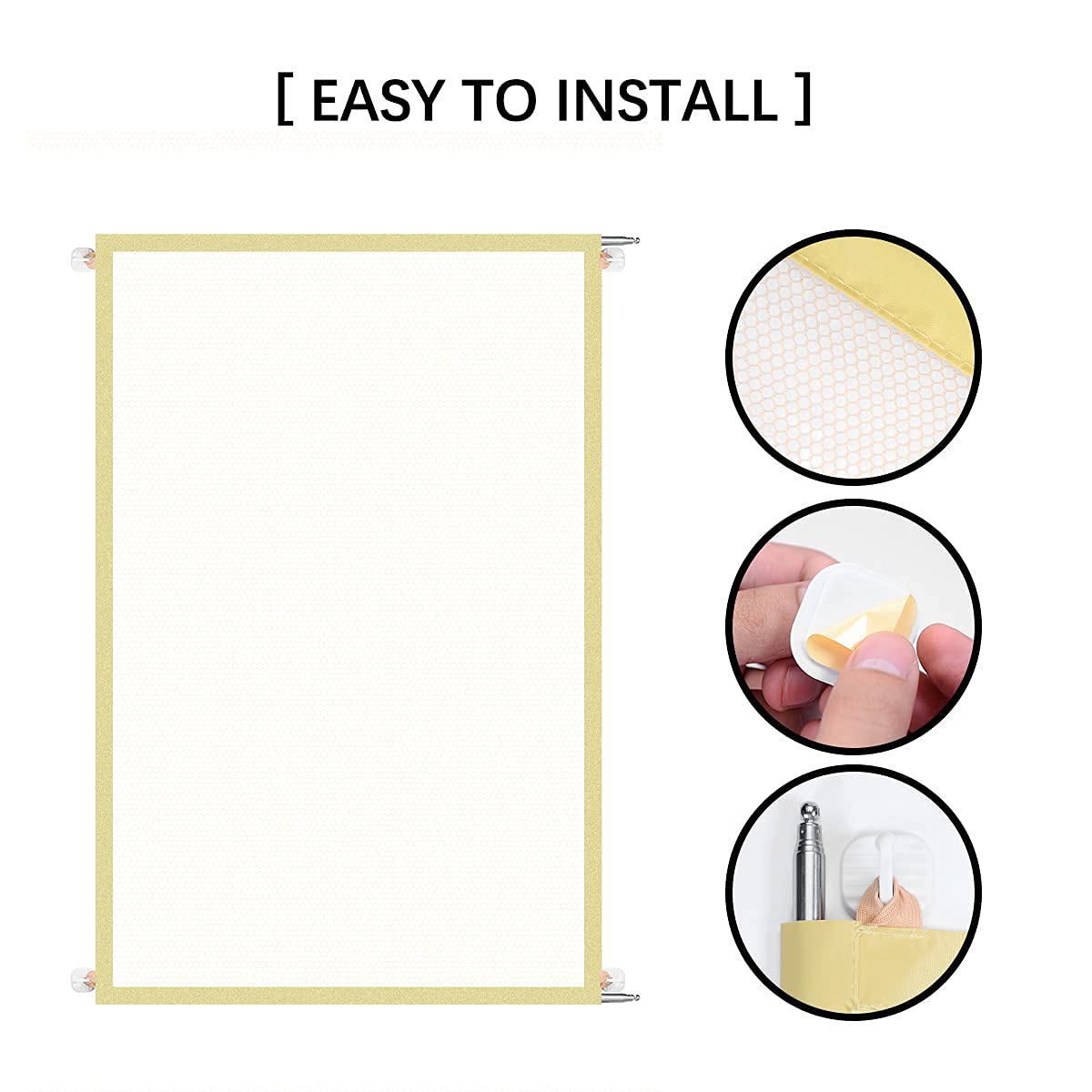 Magic Pet Gate for Dogs, Portable Folding Mesh Safety Dog Gate with 6 Hooks Install Anywhere, Safety Fence Dog Gate Providing a Safe Enclosure to Play and Rest for Hall Doorway & Stair (Yellow)