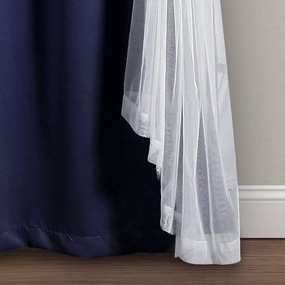 INtex CURTAINS HOUSE Sheer Voile Curtain Panel with Blackout Lining and Steel Grommets Light Filtering Room Darkening 1 Piece for Living Room or Bedroom (150W x 265L CM, Navy)