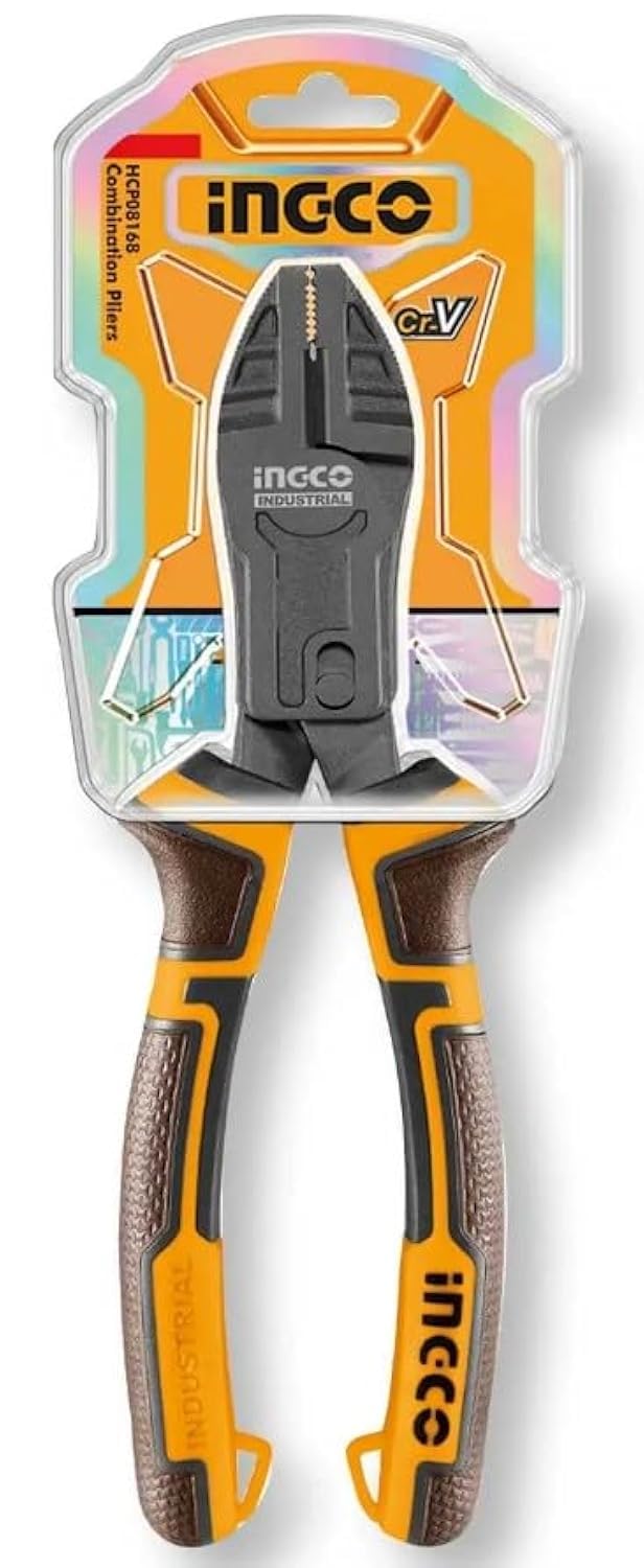 INGCO Combination Pliers, 7-inch/180mm, Energy Saving 65%, Nail Holder, Spanner, Deburring Functions