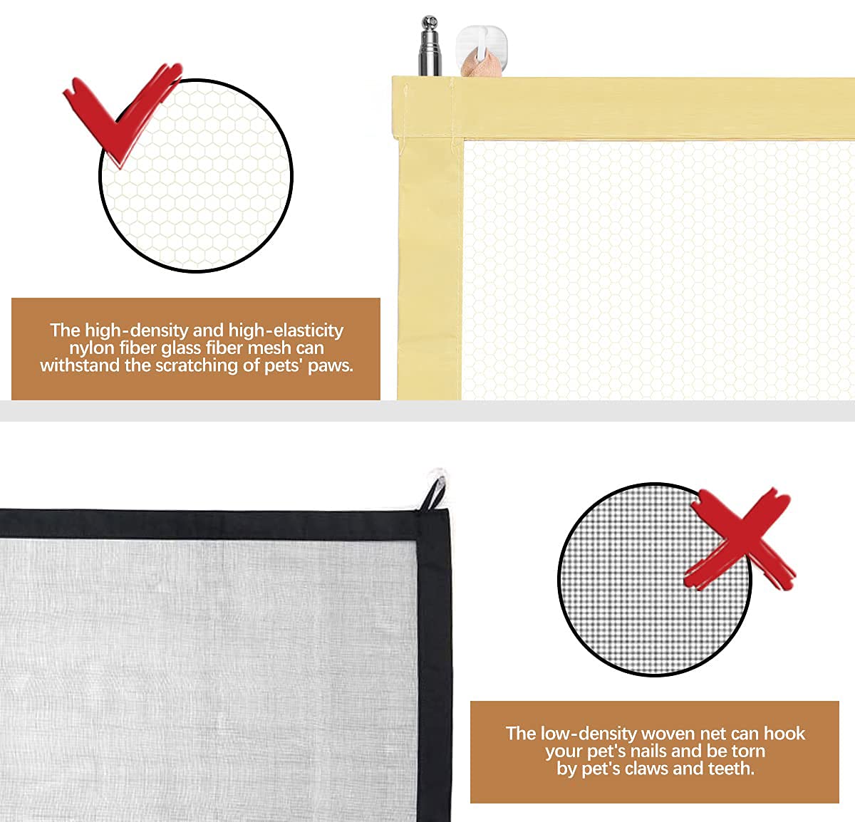 Magic Pet Gate for Dogs, Portable Folding Mesh Safety Dog Gate with 6 Hooks Install Anywhere, Safety Fence Dog Gate Providing a Safe Enclosure to Play and Rest for Hall Doorway & Stair (Yellow)