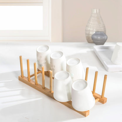 HarttiHome Bamboo Wooden Plate Racks Plate Stand Holder Vertical Drainer Kitchen Cabinet Organiser for Dishes, Pots, Lids, Bowls, Cups, Chopping Board, Kitchen Cabinet Organiser
