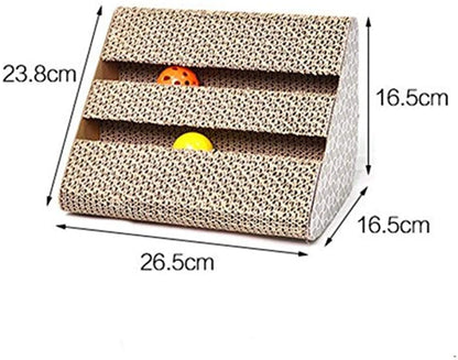 Cat Scratcher Post Scratching Cardboard Triangle W/ Bell Balls Catnip Pet Toy