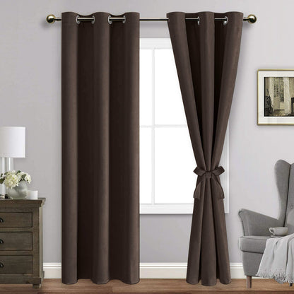 Blackout Curtains with Tiebacks - Thermal Insulated, Light Blocking and Noise Reducing Grommet Curtain Drapes for Bedroom and Living Room, Set of 2 Panels,