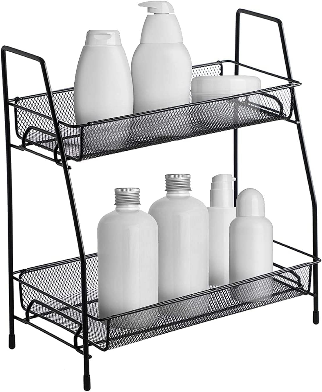 2-Tier Multipurpose Space Saving Metal Storage Rack for Kitchen Spice Rack, Black, Acrylic