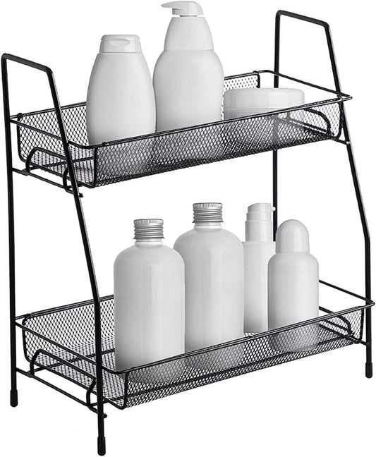 2-Tier Multipurpose Space Saving Metal Storage Rack for Kitchen Spice Rack, Black, Acrylic