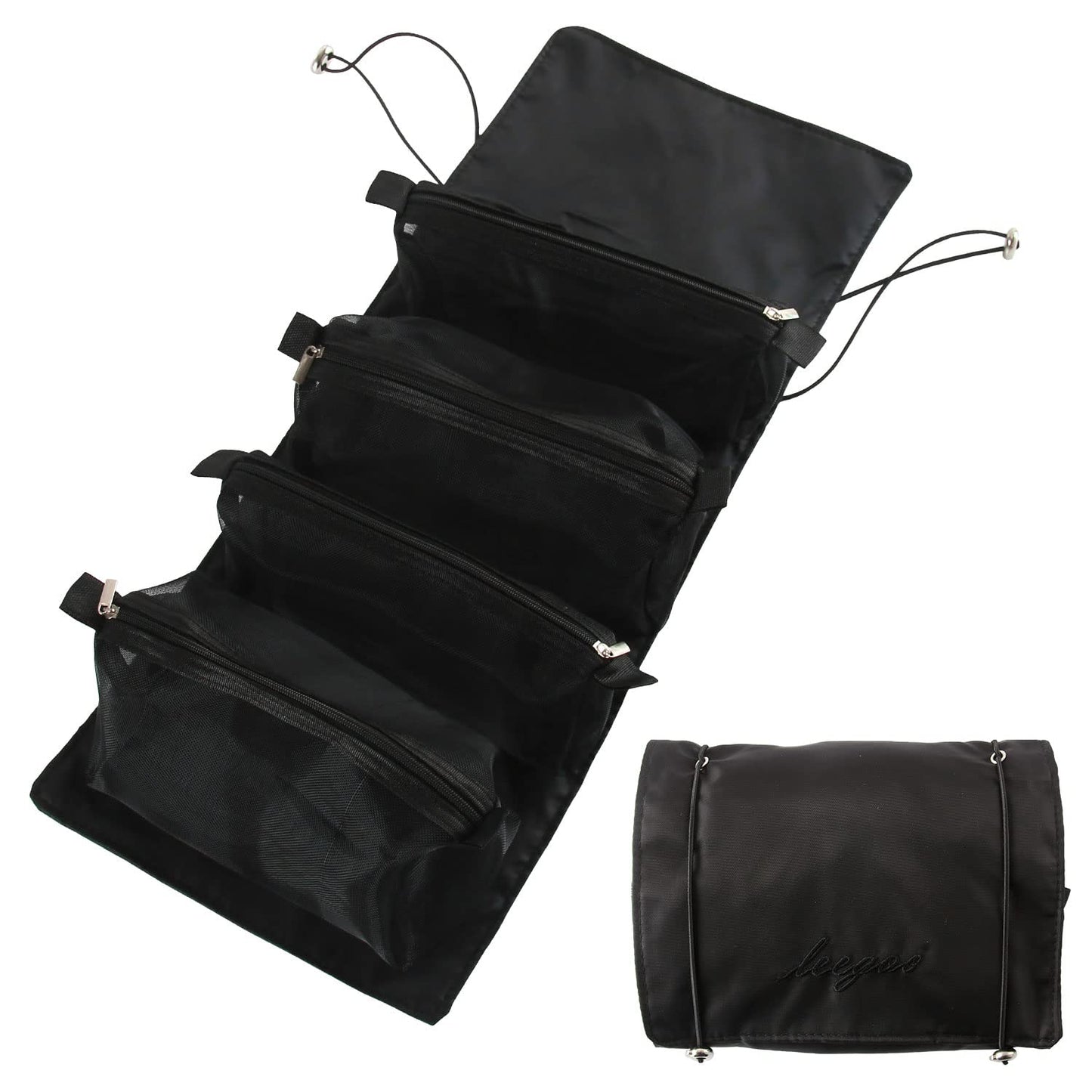M MUNCASO Hanging Roll-Up Makeup Bag, 4-in-1 Foldable Toiletry Bag for Travel, Removable Storage Bags, Travel Cosmetic Organizer Bag for Women/Men, Black-2