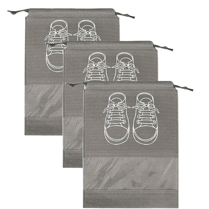 حقائب تخزين أحذية كبيرة، حقائب أحذية مقاومة للغبار برباط مع نافذة شفافة، منظم سفر مقاوم للماء، حقائب أحذية محمولة - رمادي