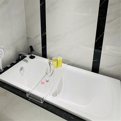 Bathtub Tray Caddy, Luxury Acrylic Bath Tub Shelf and Organizer, 82 x 20 cm Spa Tray with Tablet Holder, Perfect for Holding Books, Candles and Bath Essentials, Relaxation Accessory, Clear