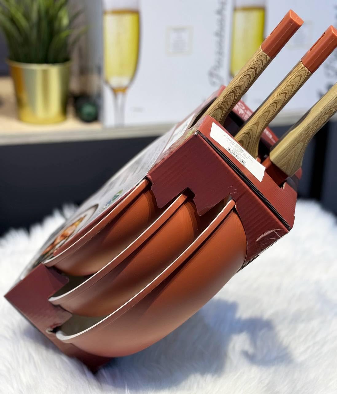 Granite Pan Set - 3 Pieces, Non-Stick Coating, Beige, Scratch-Resistant, Heat Distribution, Ergonomic Handles, Easy to Clean, Perfect for Cooking and Frying