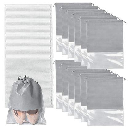 20 Pcs Large Travel Shoe Bags, Portable Dustproof Waterproof Drawstring Shrinkable Closure Non-Woven Shoe Storage Bags for Men's Shoes Women's Shoes and Children Shoes, Gray, L