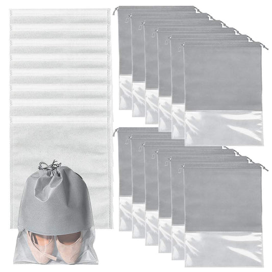 20 Pcs Large Travel Shoe Bags, Portable Dustproof Waterproof Drawstring Shrinkable Closure Non-Woven Shoe Storage Bags for Men's Shoes Women's Shoes and Children Shoes, Gray, L