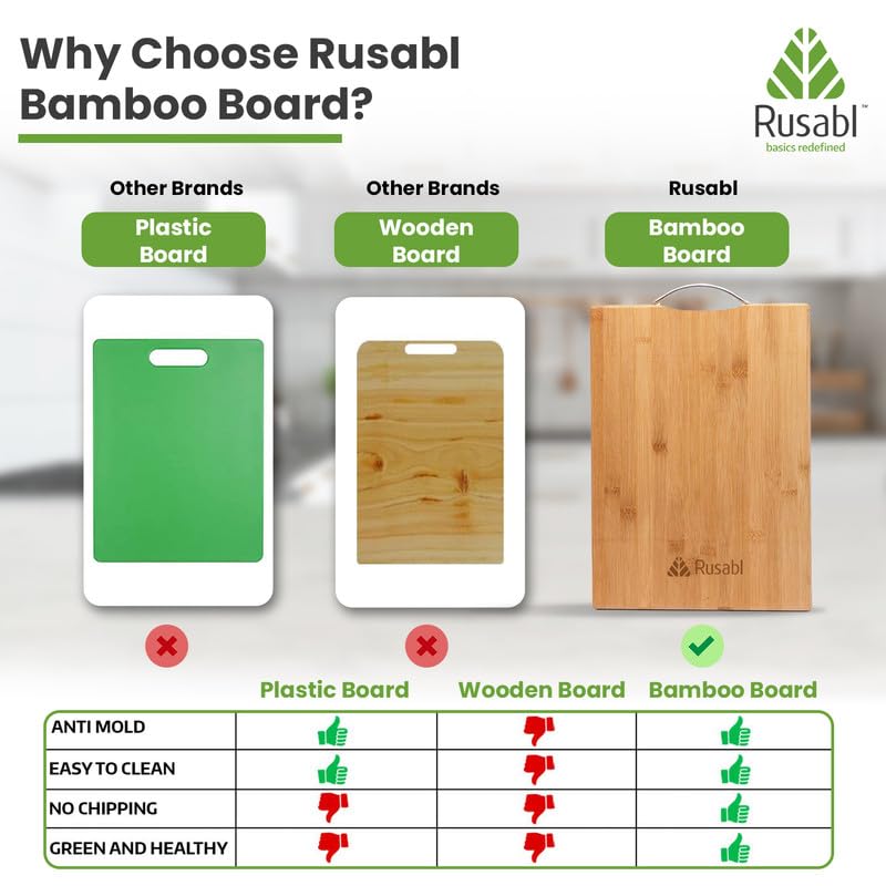 Rusabl Bamboo Chopping Board/Vegetable Cutting Board for Kitchen with Metal Handle | Natural Bamboo | Recyclable | Biodegradable (26 x 36 x 1.7 cms, Brown, Extra Large)