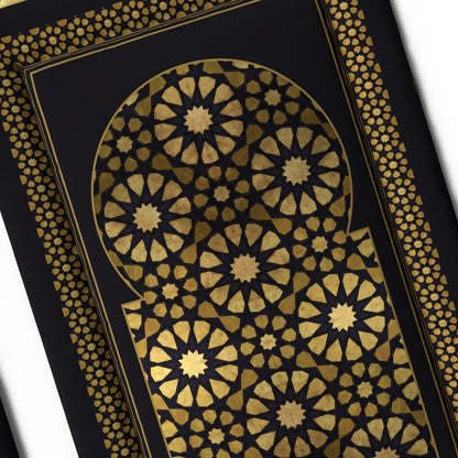 Supreme Velvet Padded Prayer Rug in Gold and Black, 68x117 cm, our most comfortable soft mat with extra-thick padding, offering unparalleled support for a peaceful prayer session
