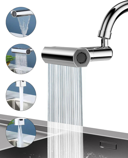 4-in-1 Waterfall Kitchen Faucet – 360° Swivel Faucet Extender for Kitchen Sink, Splash-Proof High Arc Faucet Head Replacement, Ideal for Washing Fruits and Vegetables